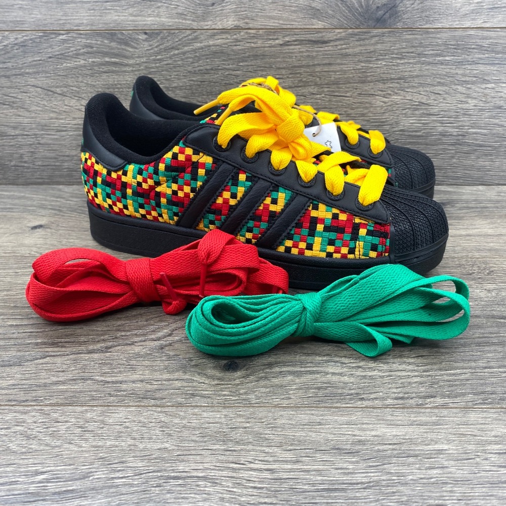 Adidas Superstar II Mens Size 8 Black Multi Jamaica Woven Shell Toe IH9785